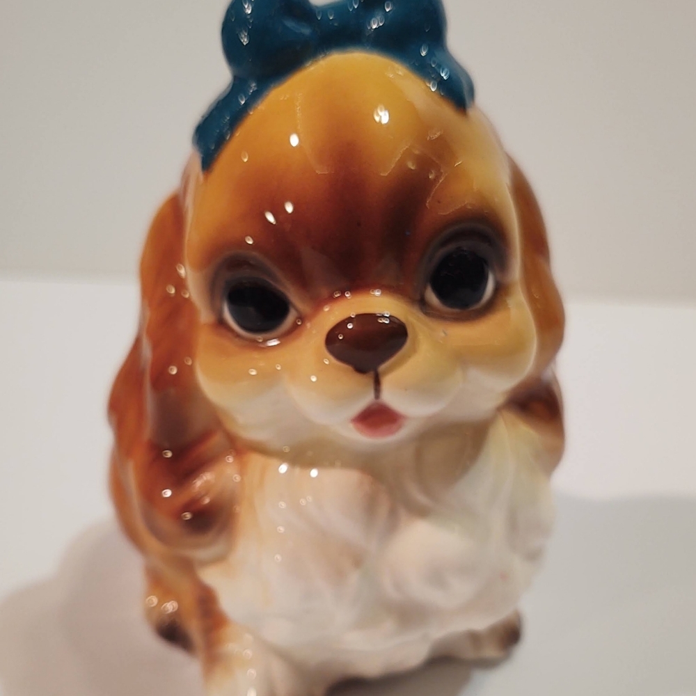 Beautiful Vintage Norcrest Japanese Hand Painted Ceramic Puppy Bank Very Nice